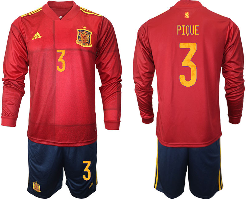 Cheap Men 2021 European Cup Spain home Long sleeve 3 soccer jerseys